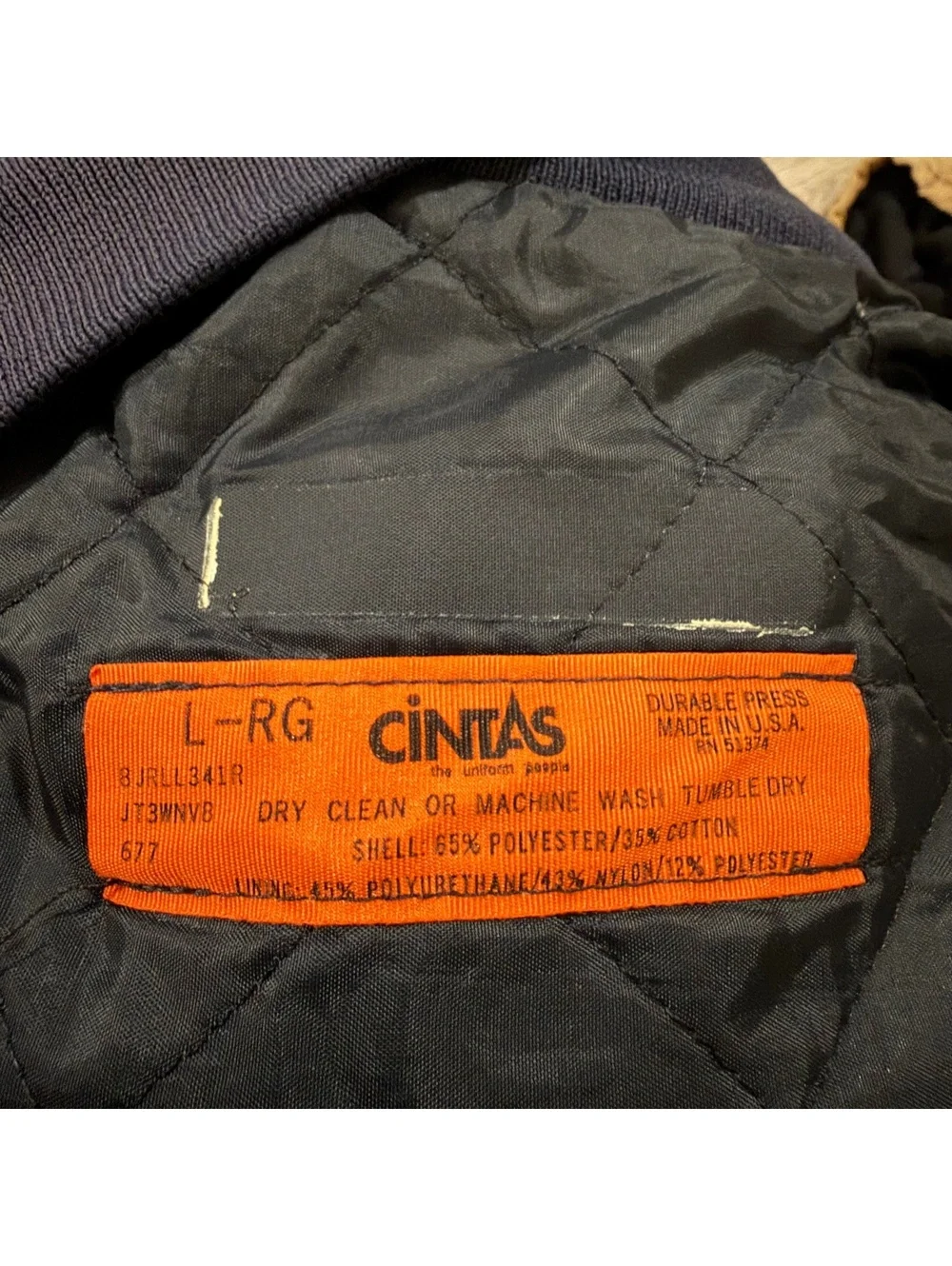 Vtg 90s Cintas Navy Quilted Lined Work Bomber Jacket L-RG